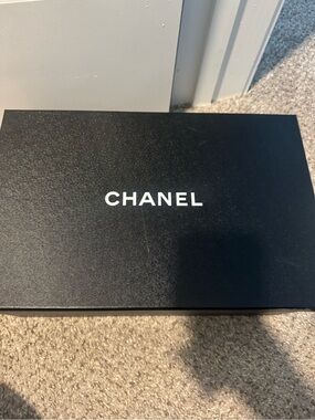 CHANEL Black Textured Shoe Box with White Label